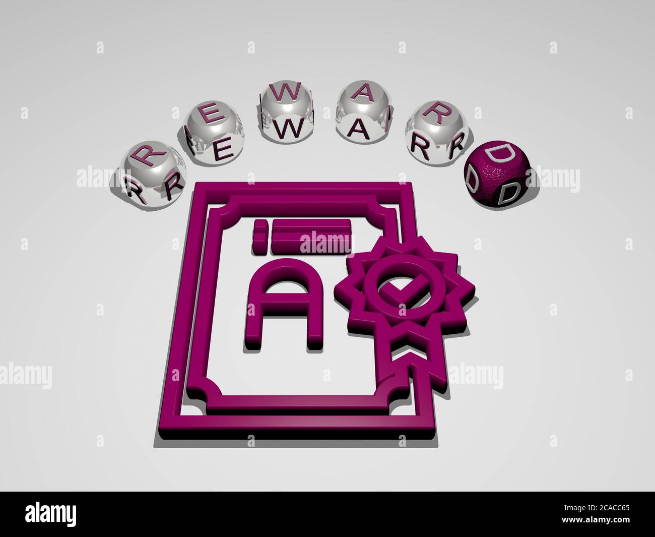 3D representation of REWARD with icon on the wall and text arranged by ...