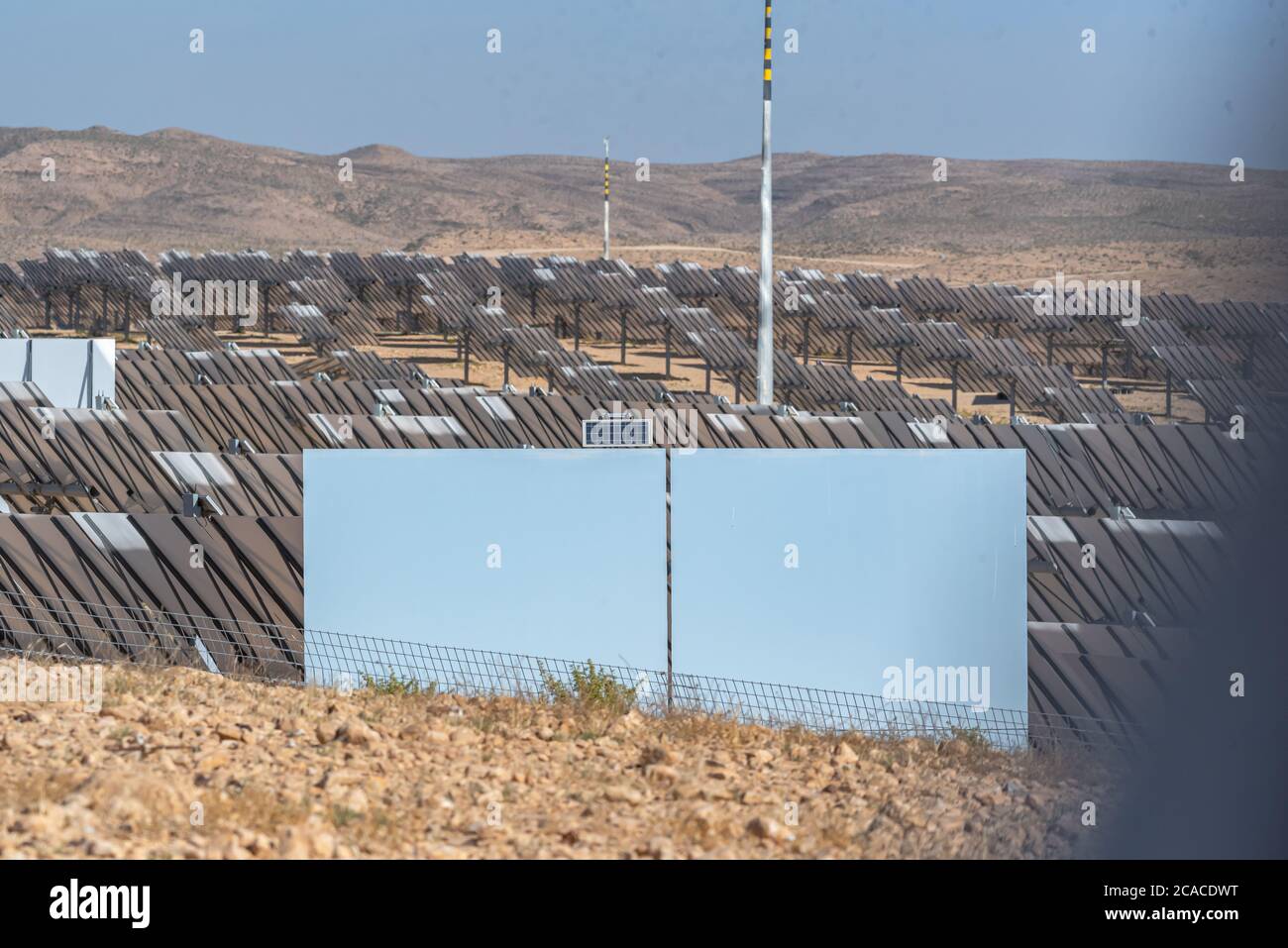 the mirror array at the Ashalim power station is a solar thermal power station in the Negev desert near the kibbutz of Ashalim, in Israel. The station Stock Photo