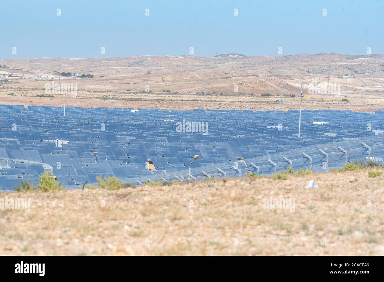 the mirror array at the Ashalim power station is a solar thermal power station in the Negev desert near the kibbutz of Ashalim, in Israel. The station Stock Photo