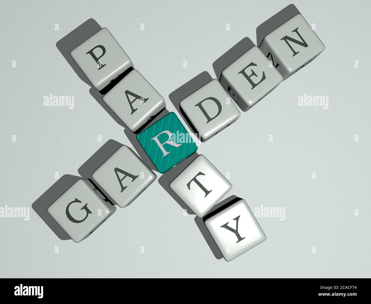 crosswords of garden party arranged by cubic letters on a mirror floor