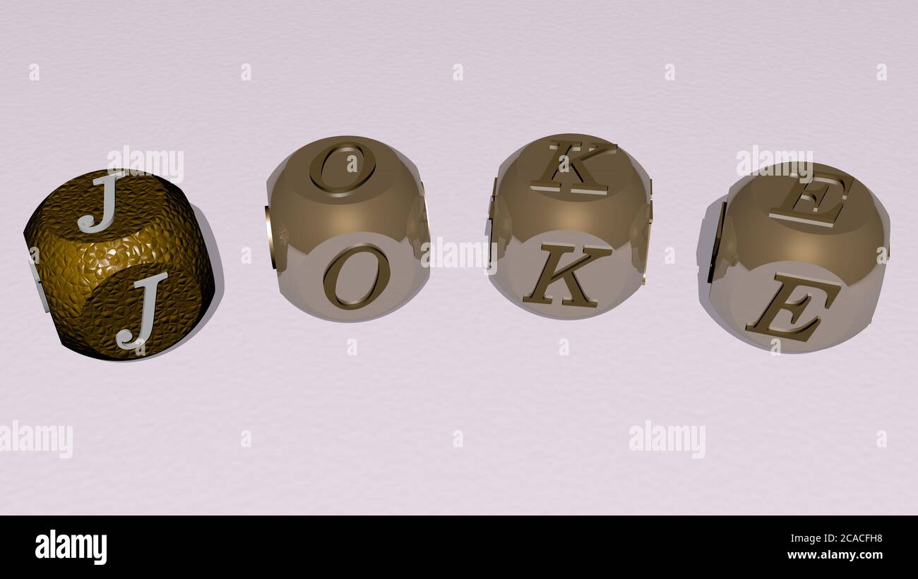 crosswords of JOKE arranged by cubic letters on a mirror floor, concept