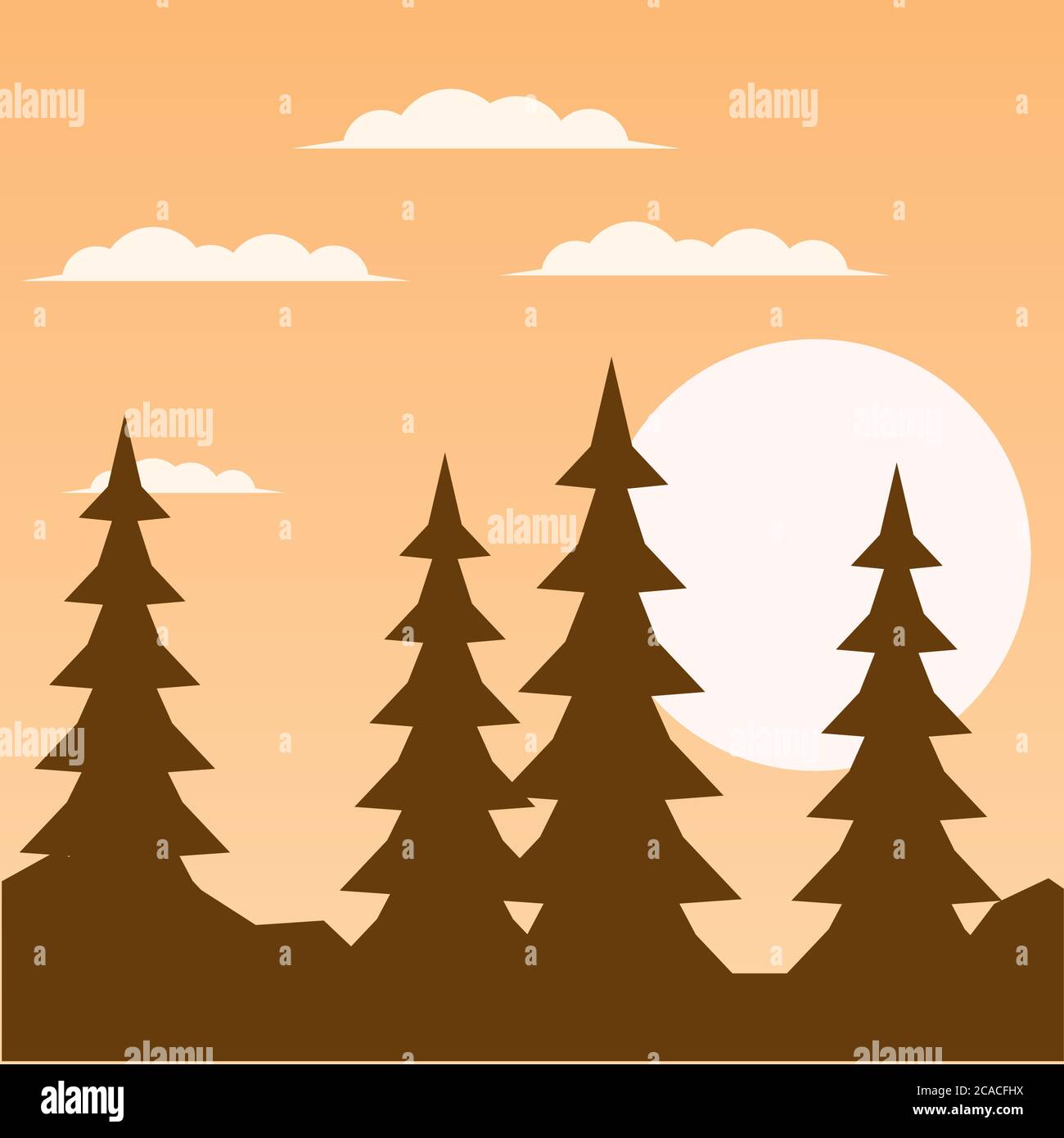 vector of sunset with silhouette pine trees Stock Vector Image & Art ...