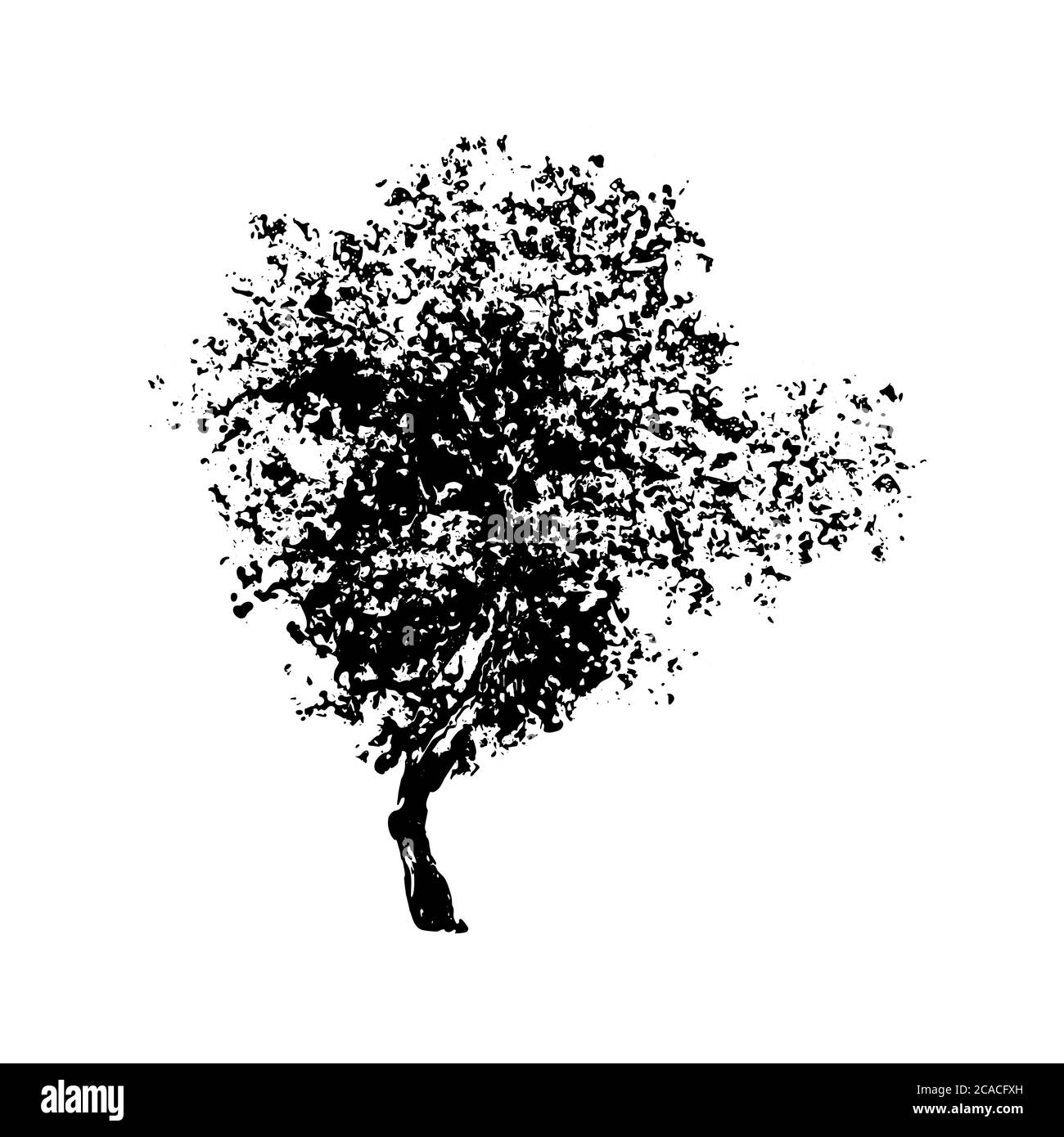 Beautiful black tree ink silhouette isolated on white background Stock Vector