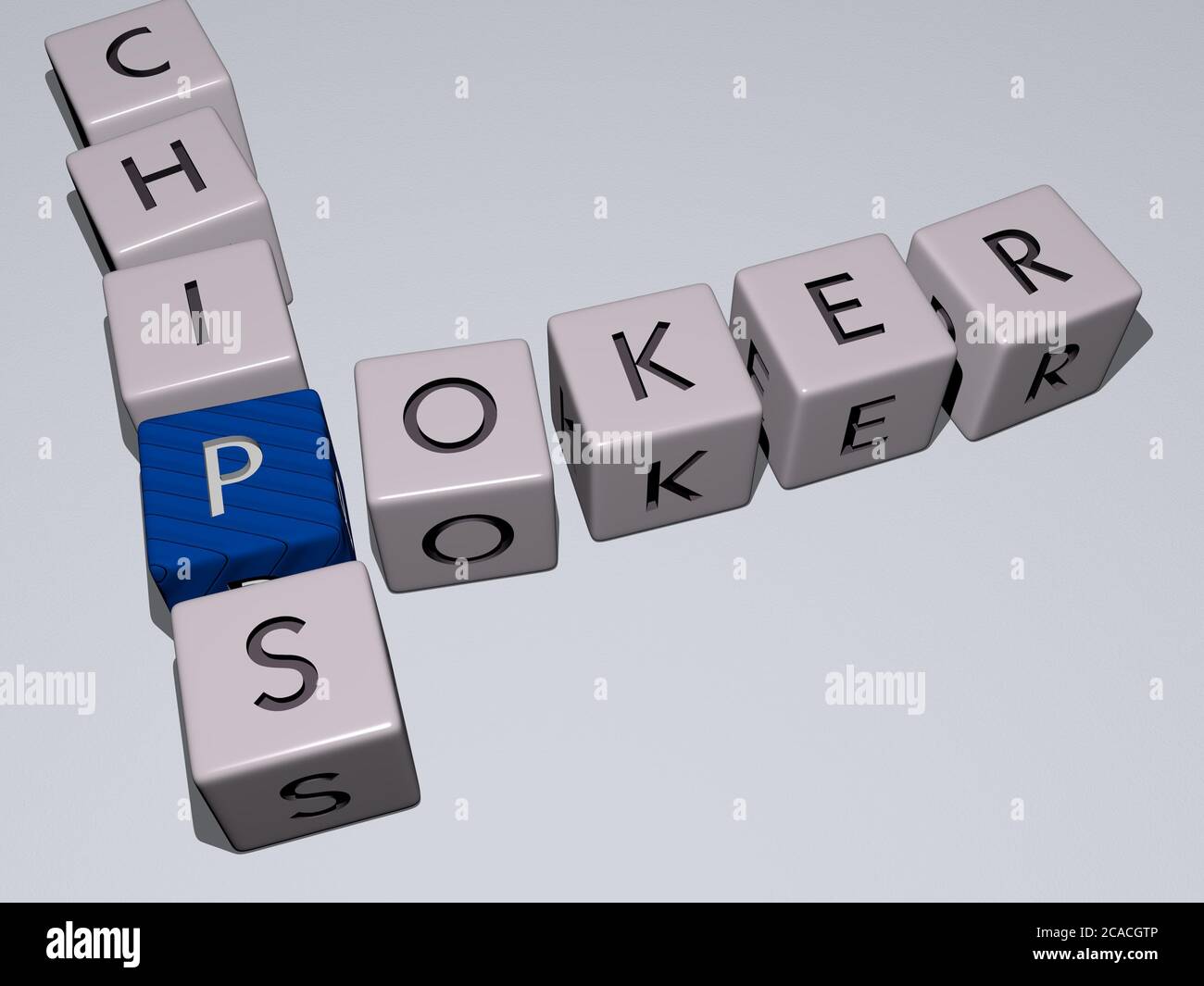 crosswords of POKER CHIPS arranged by cubic letters on a mirror floor