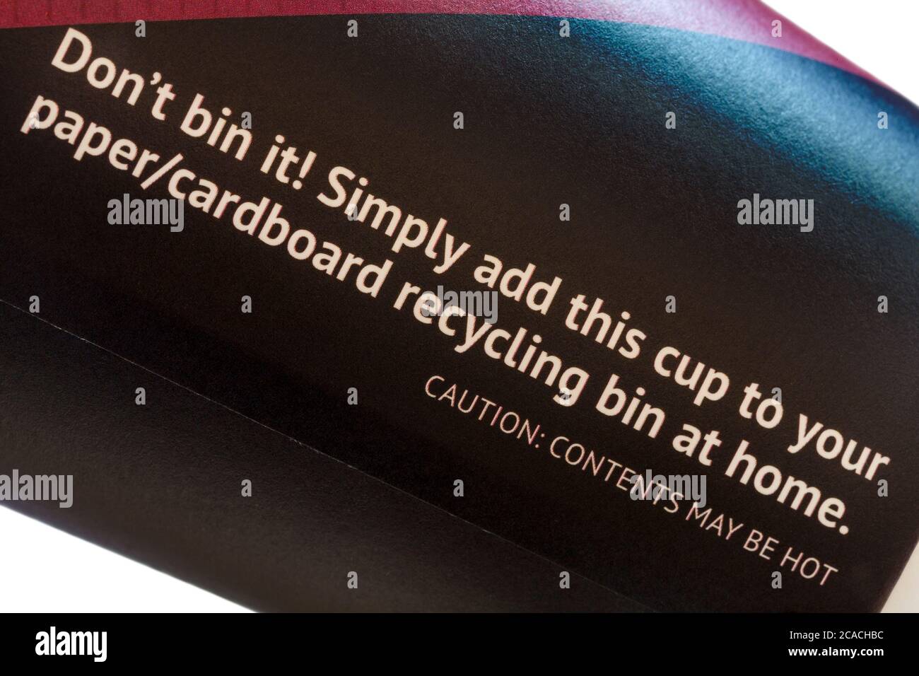 Don't bin it. Simply add this cup to your paper/cardboard recycling bin at home - detail on Go eco friendly cup Stock Photo