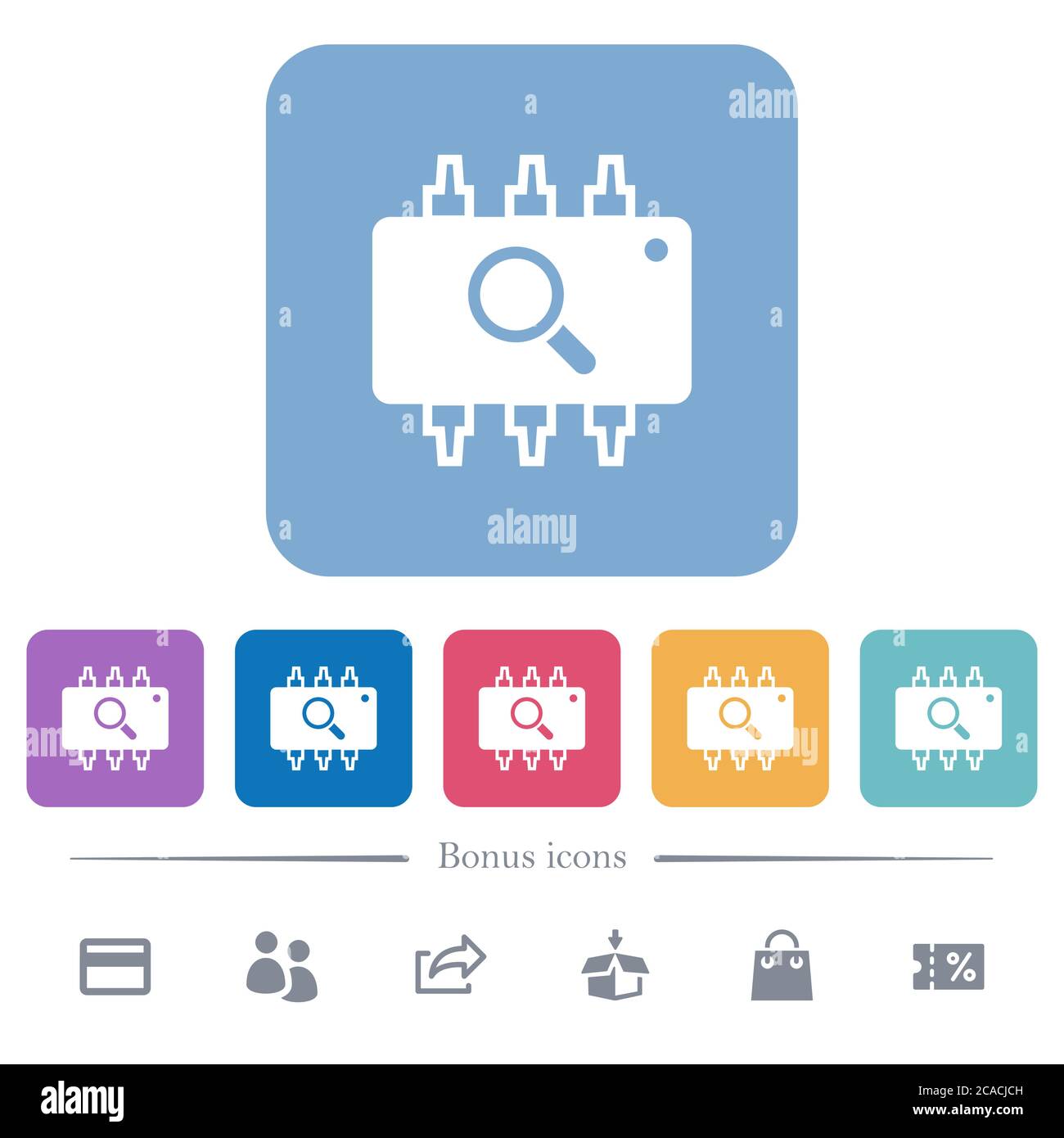 Hardware test flat white icons in square backgrounds. 6 bonus icons