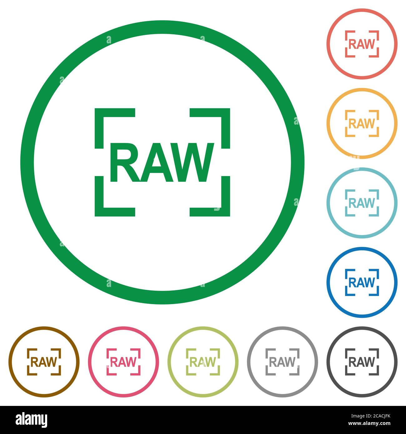 Camera raw image mode flat color icons in round outlines on white ...