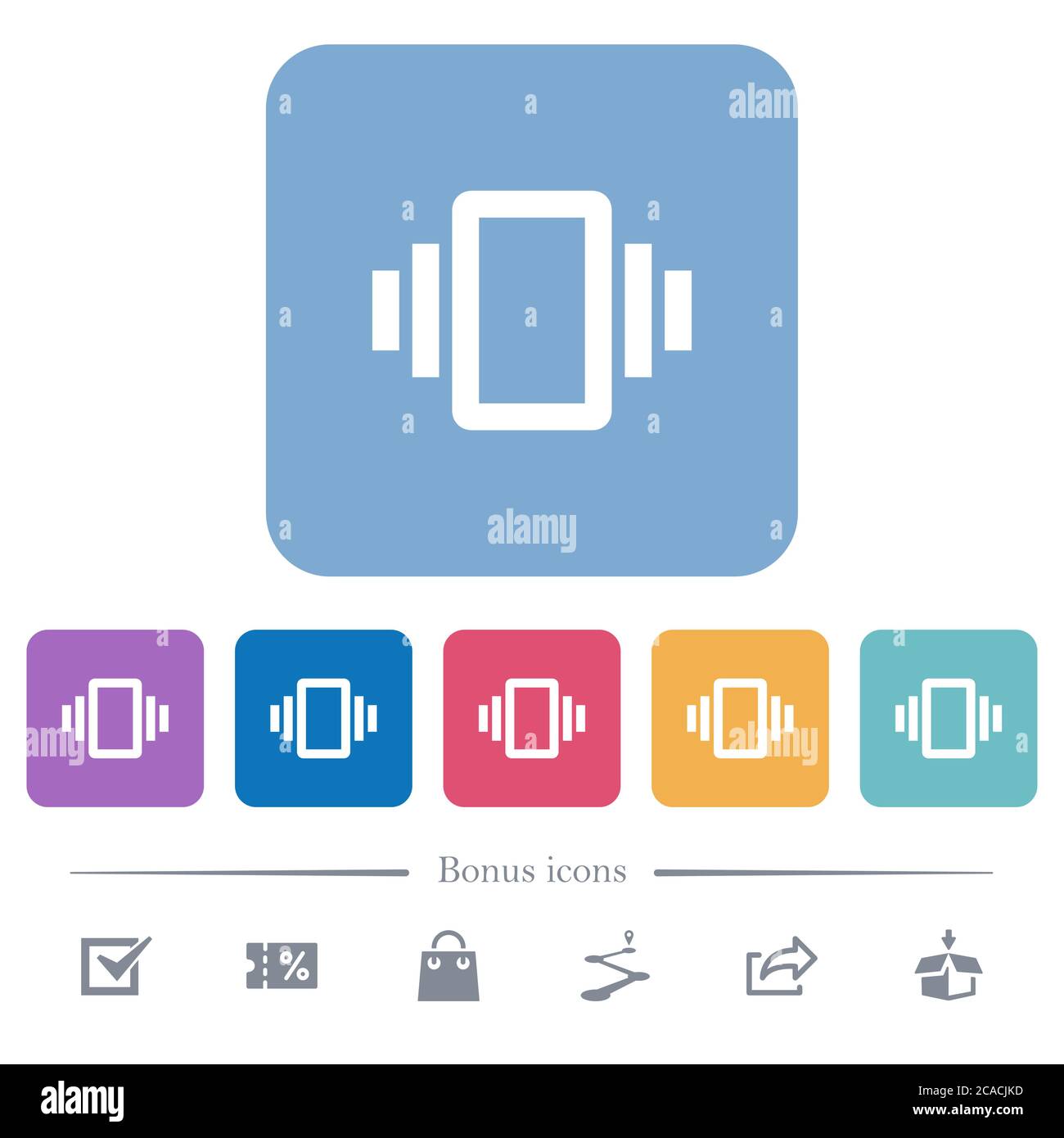 Smartphone vibration white flat icons on color rounded square ...