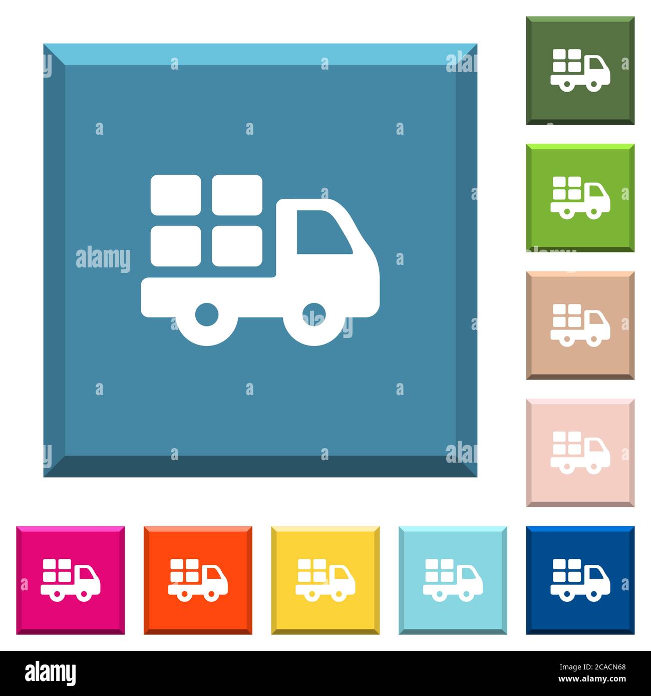 Transport white icons on edged square buttons in various trendy colors ...