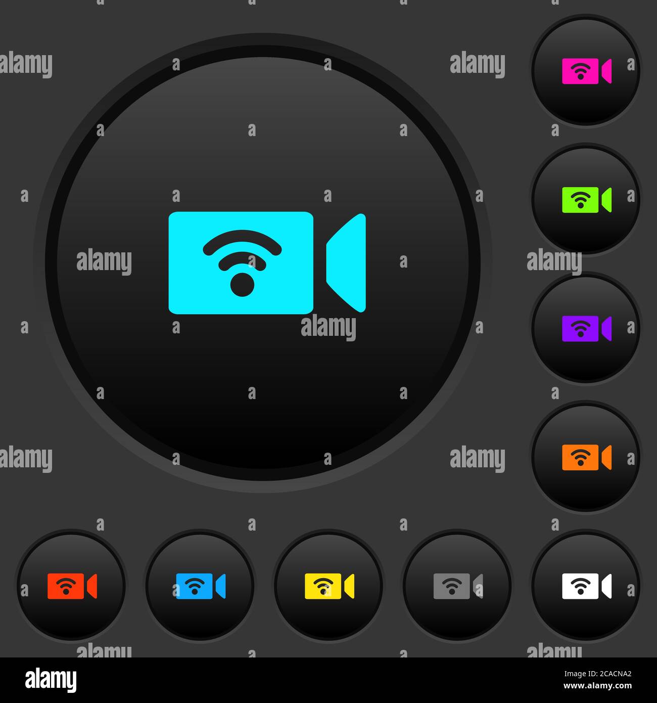 Wireless camera dark push buttons with vivid color icons on dark grey ...