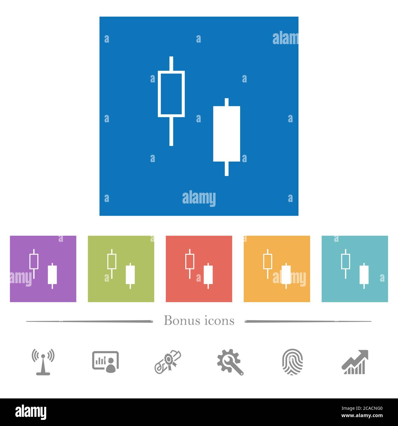 Two candlesticks flat white icons in square backgrounds. 6 bonus icons ...