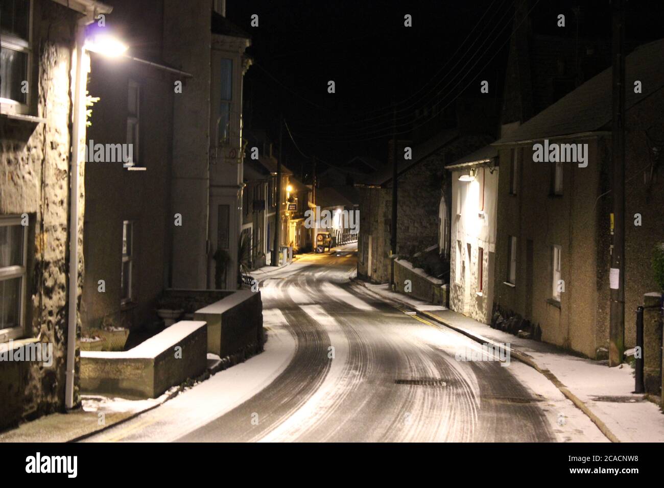 Marazion snowy street Stock Photo