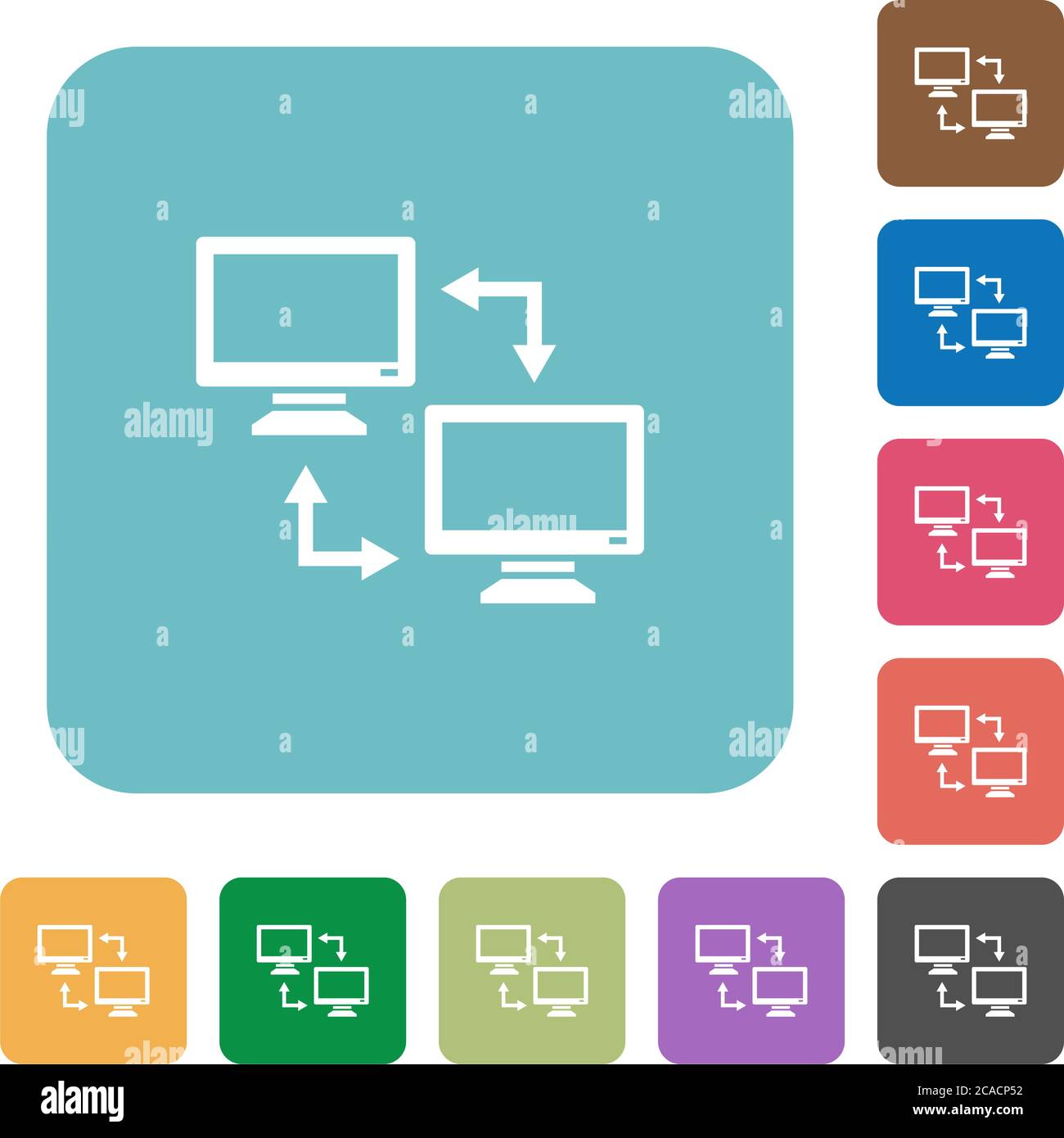 Data syncronization white flat icons on color rounded square ...