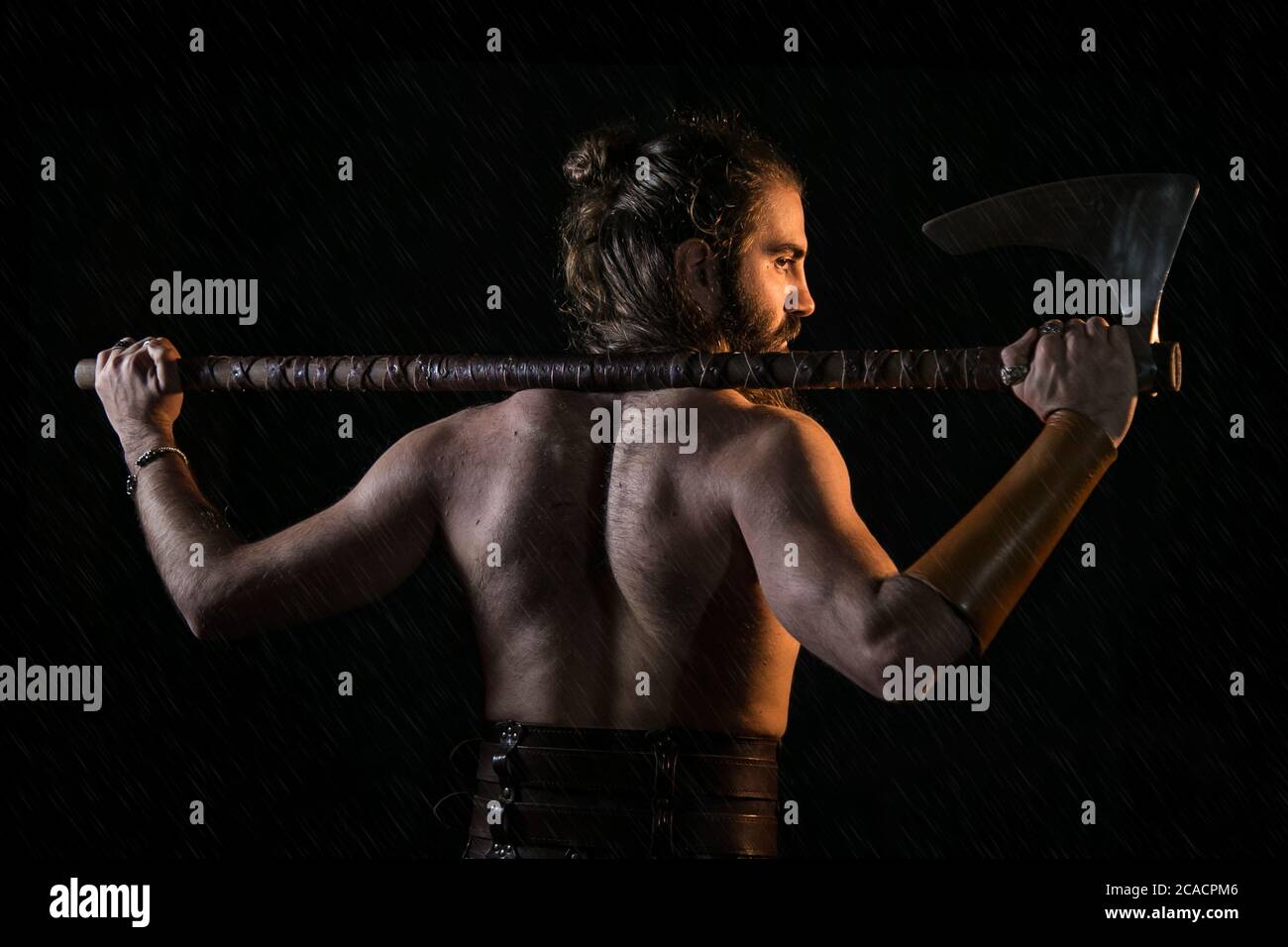 Viking Warrior Standing with his Axe Stock Photo