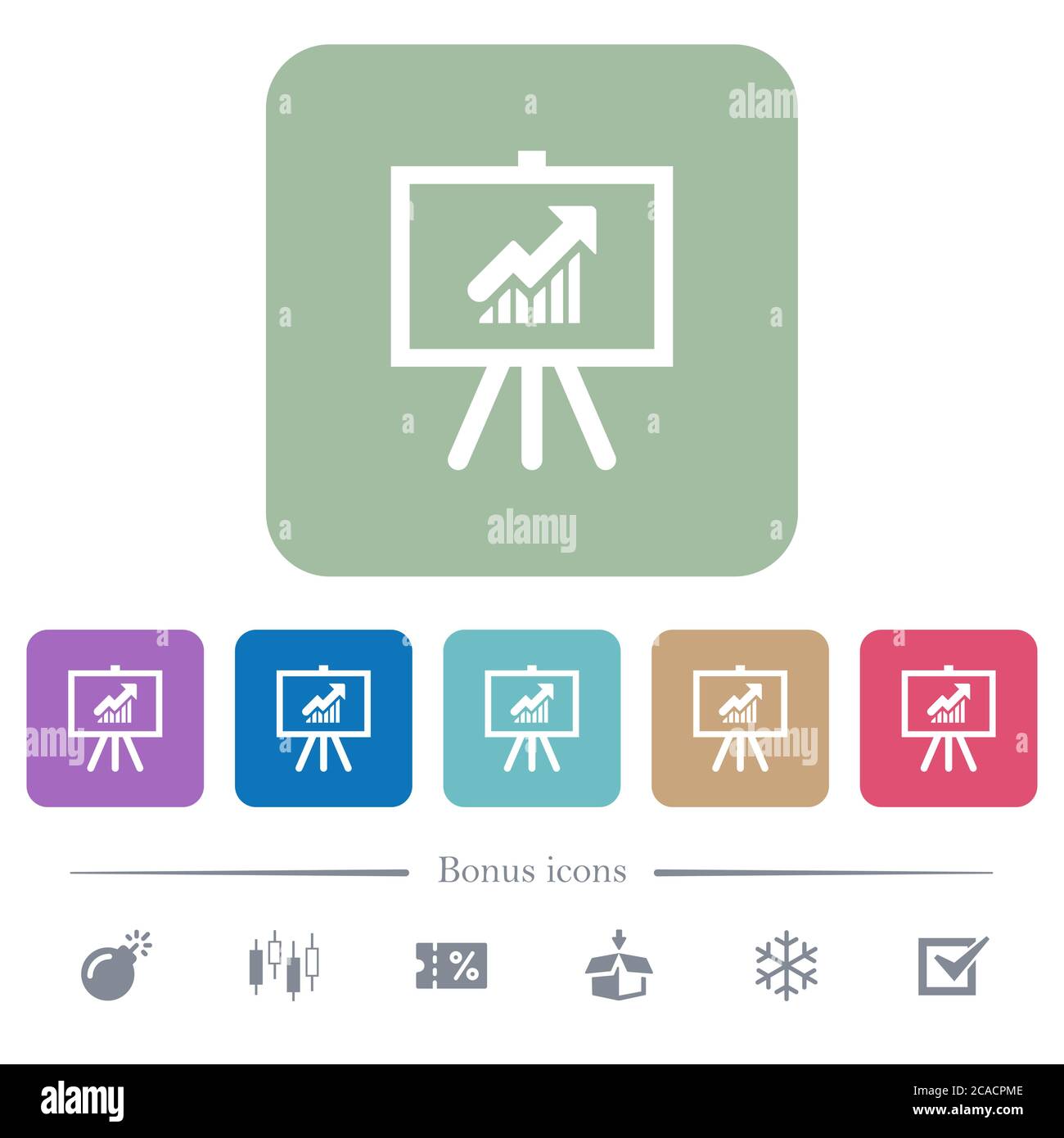 Presentation table with rising graph white flat icons on color rounded ...
