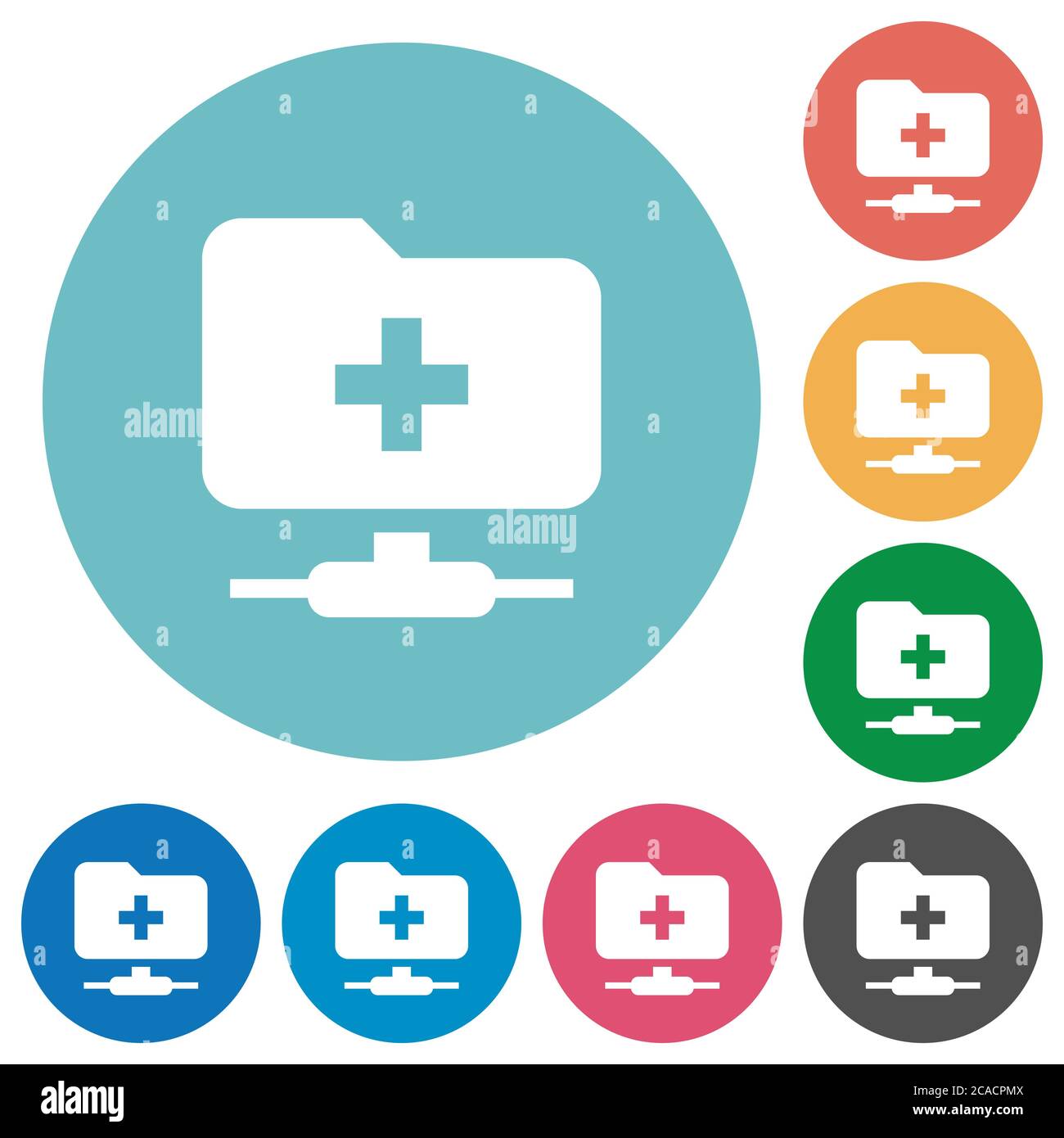 FTP create folder flat white icons on round color backgrounds Stock Vector