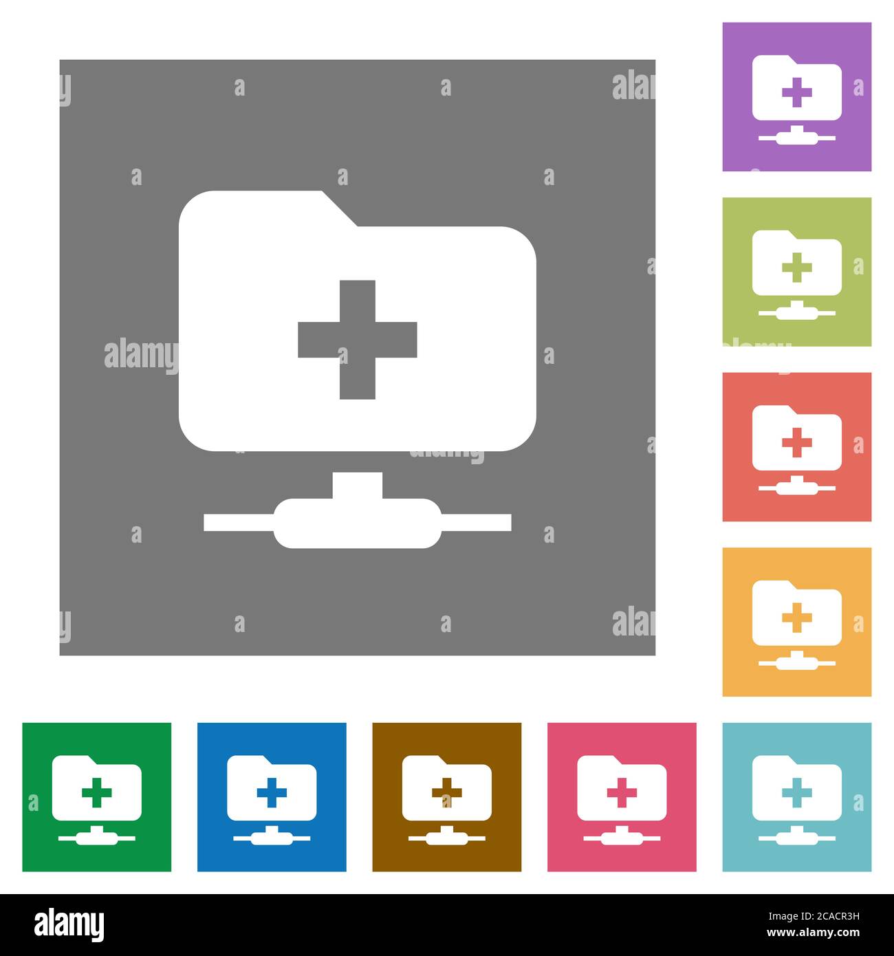 FTP create folder flat icons on simple color square backgrounds Stock Vector