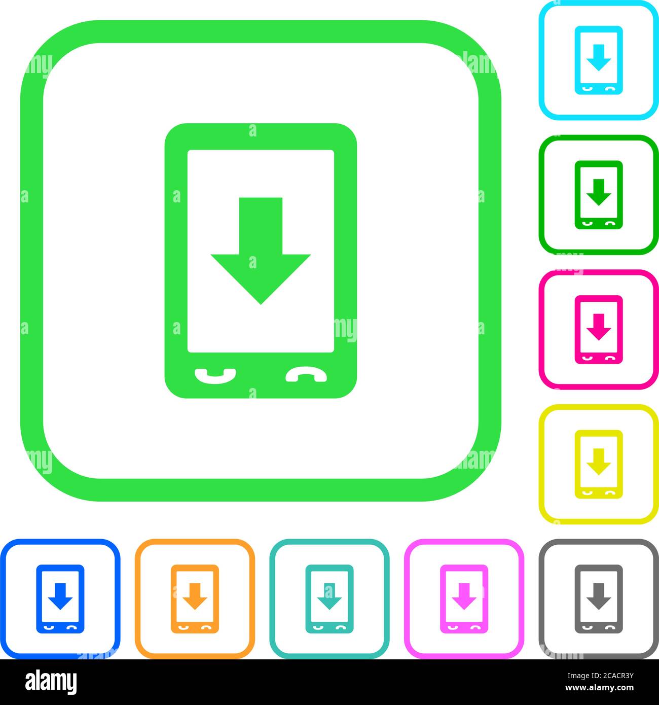 Mobile scroll down vivid colored flat icons in curved borders on white ...