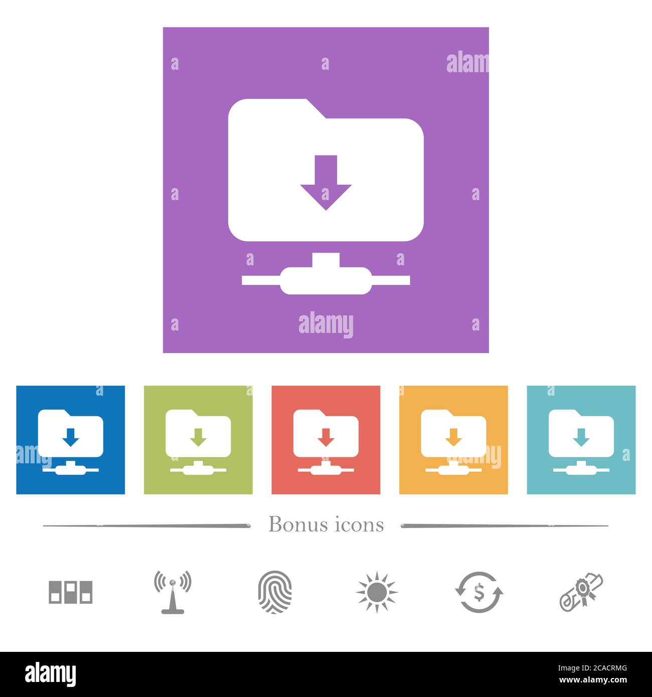 FTP navigate down flat white icons in square backgrounds. 6 bonus icons ...