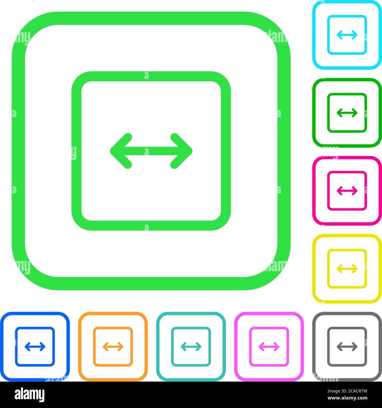 Adjust object width vivid colored flat icons in curved borders on white background Stock Vector