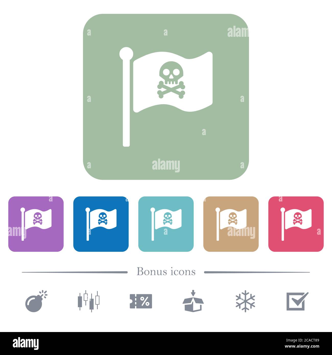 Pirate flag white flat icons on color rounded square backgrounds. 6 ...