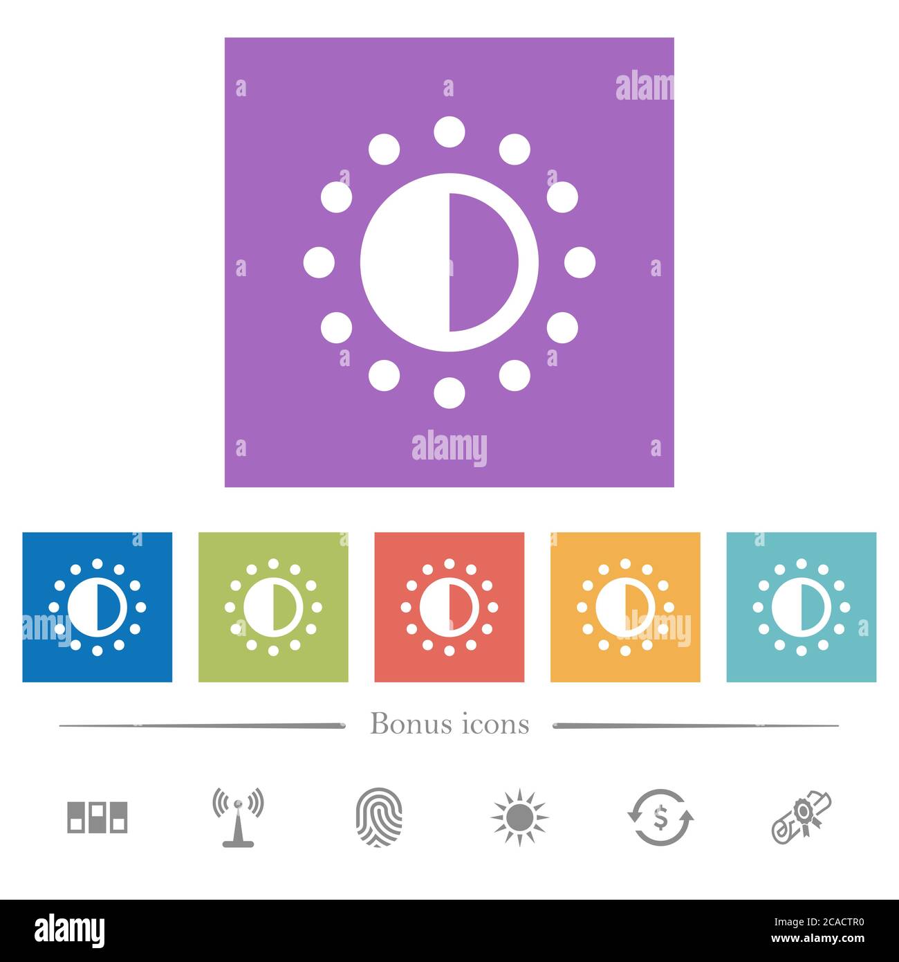 Saturation control flat white icons in square backgrounds. 6 bonus ...