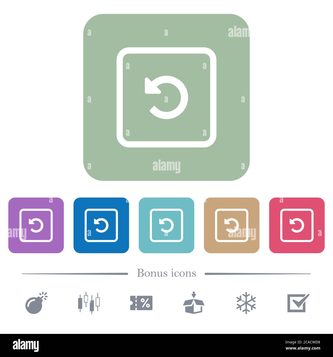 Rotate object left white flat icons on color rounded square backgrounds. 6 bonus icons included Stock Vector