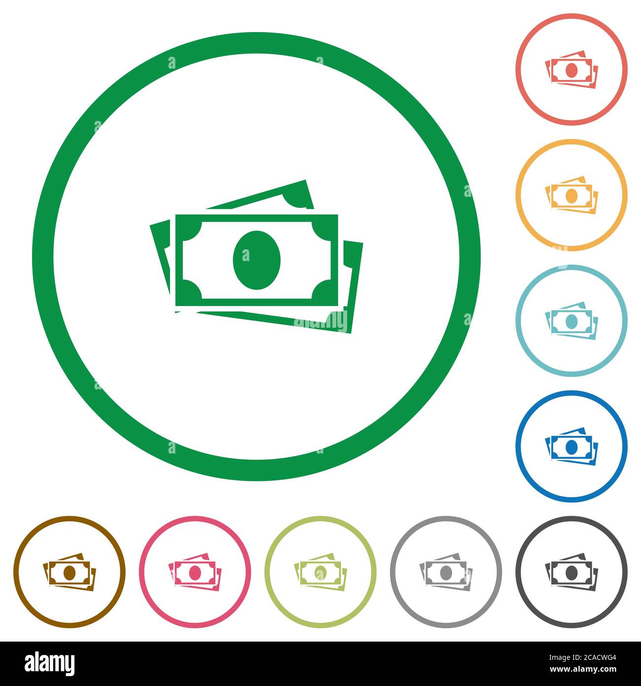 More banknotes flat color icons in round outlines on white background ...
