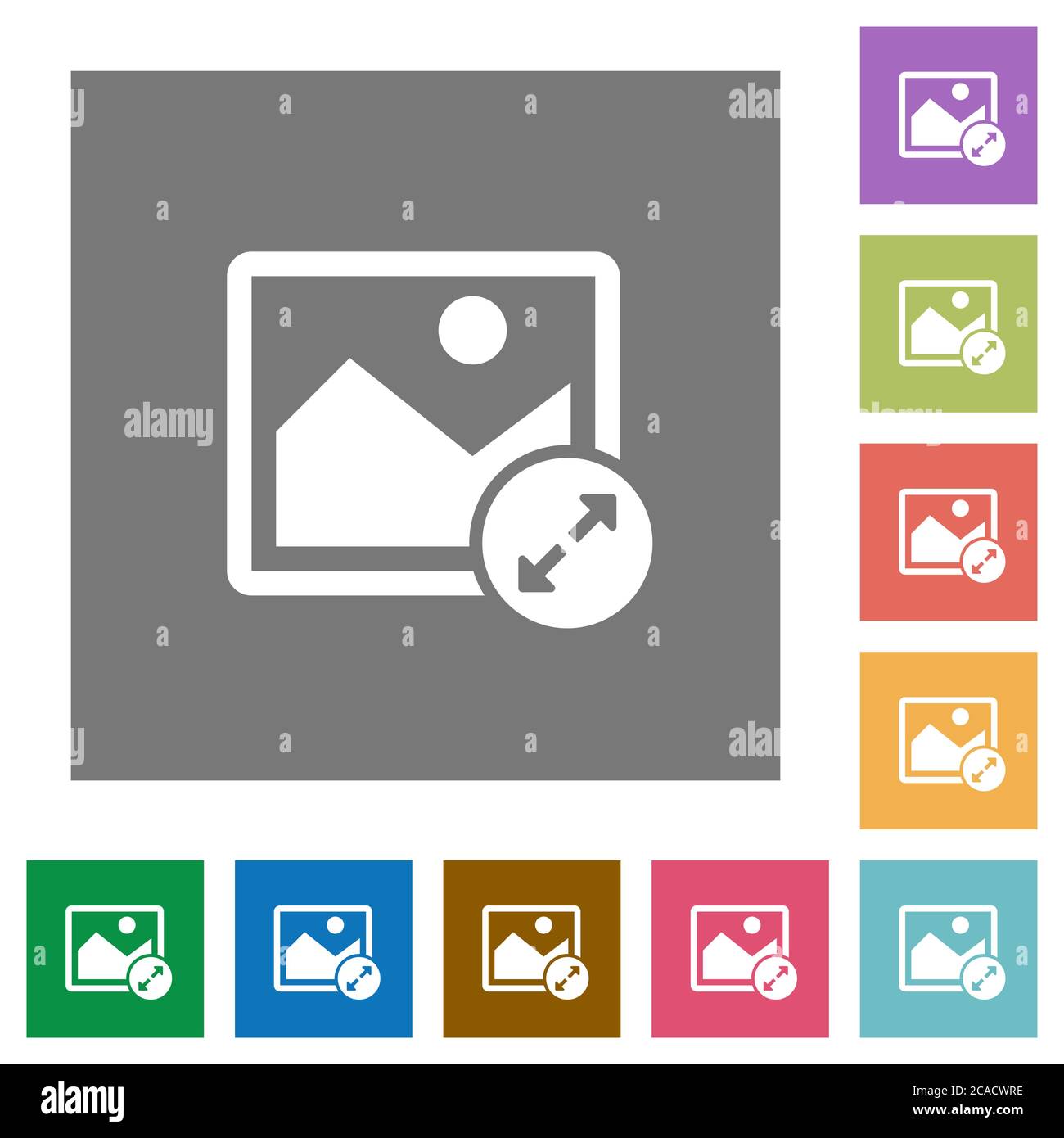 Resize image large flat icons on simple color square backgrounds Stock Vector