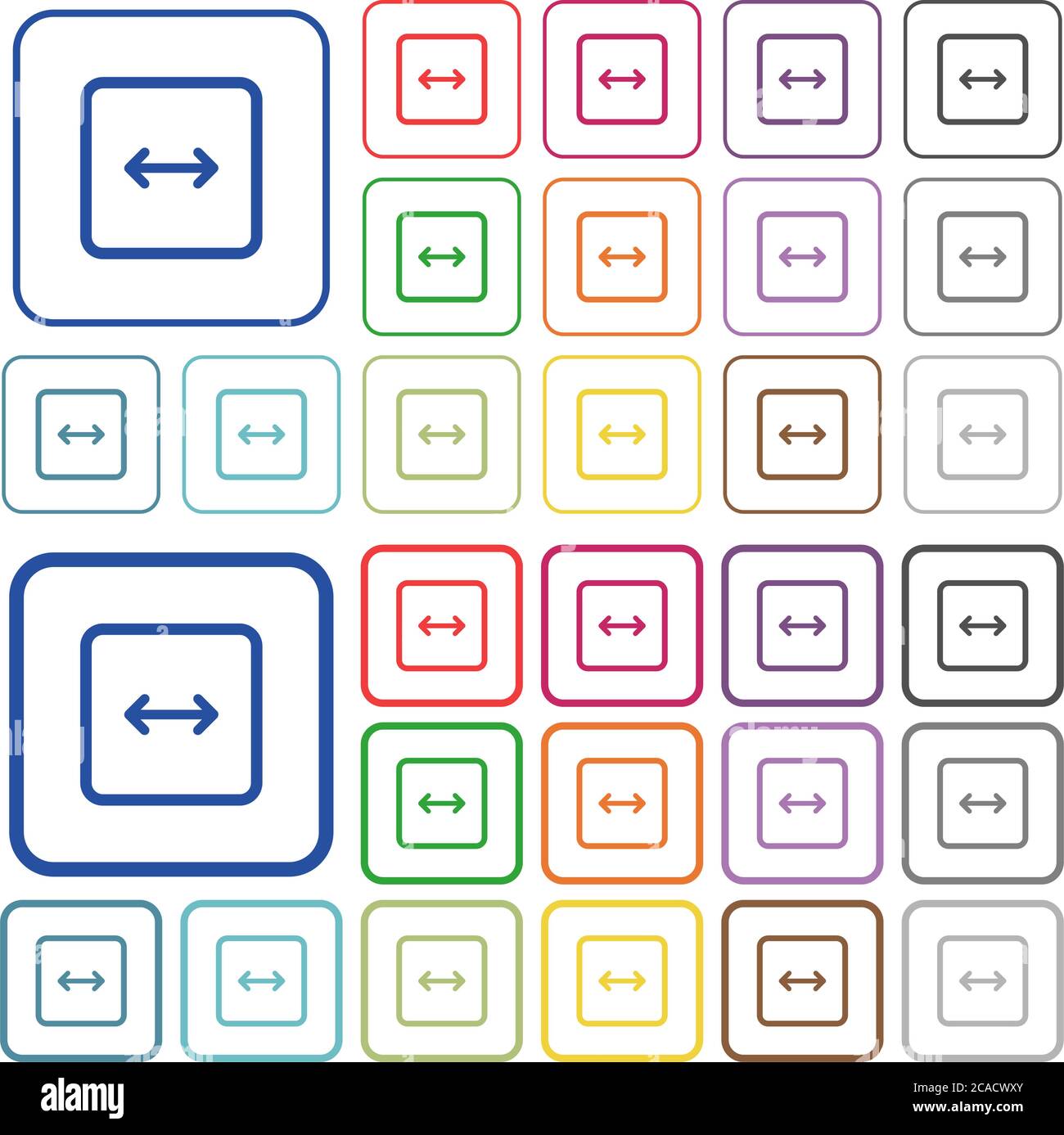Adjust object width color flat icons in rounded square frames. Thin and thick versions included. Stock Vector