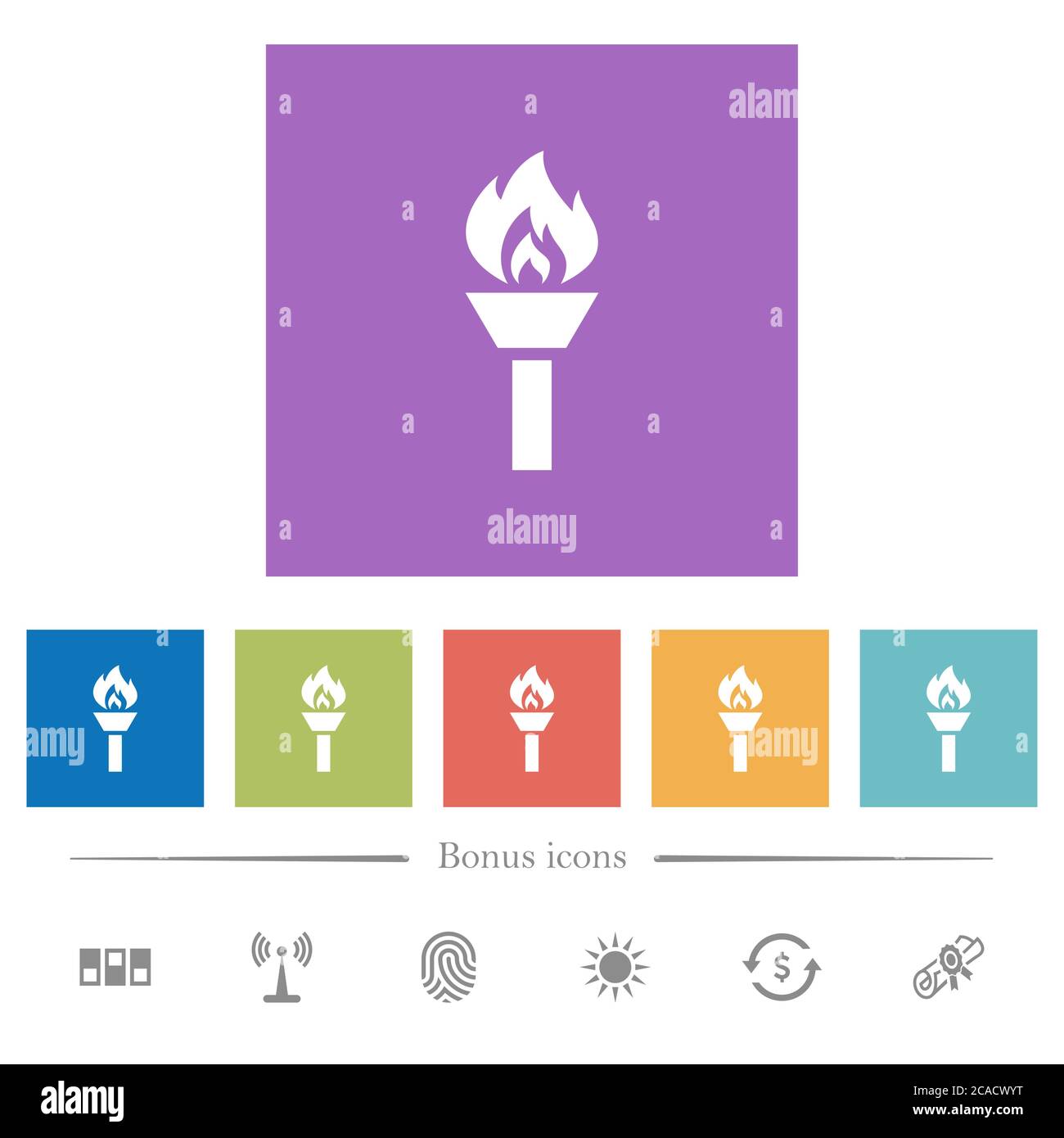 Torch flat white icons in square backgrounds. 6 bonus icons included ...