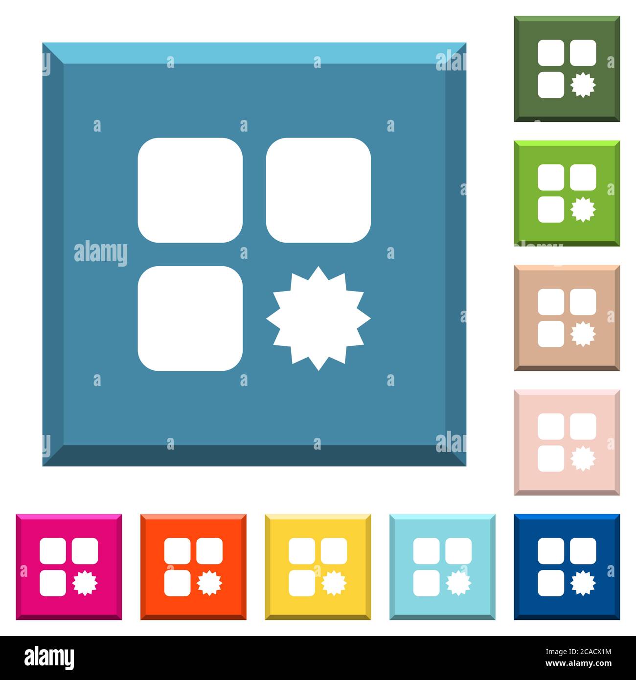 Certified component white icons on edged square buttons in various ...