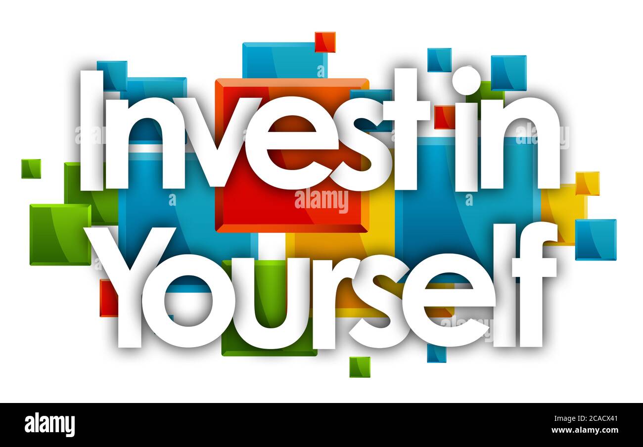 invest in yourself word in colored rectangles background Stock Photo