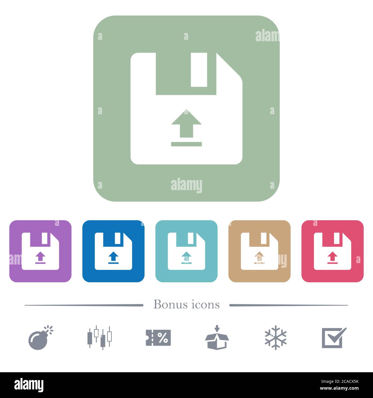Upload file white flat icons on color rounded square backgrounds. 6 ...