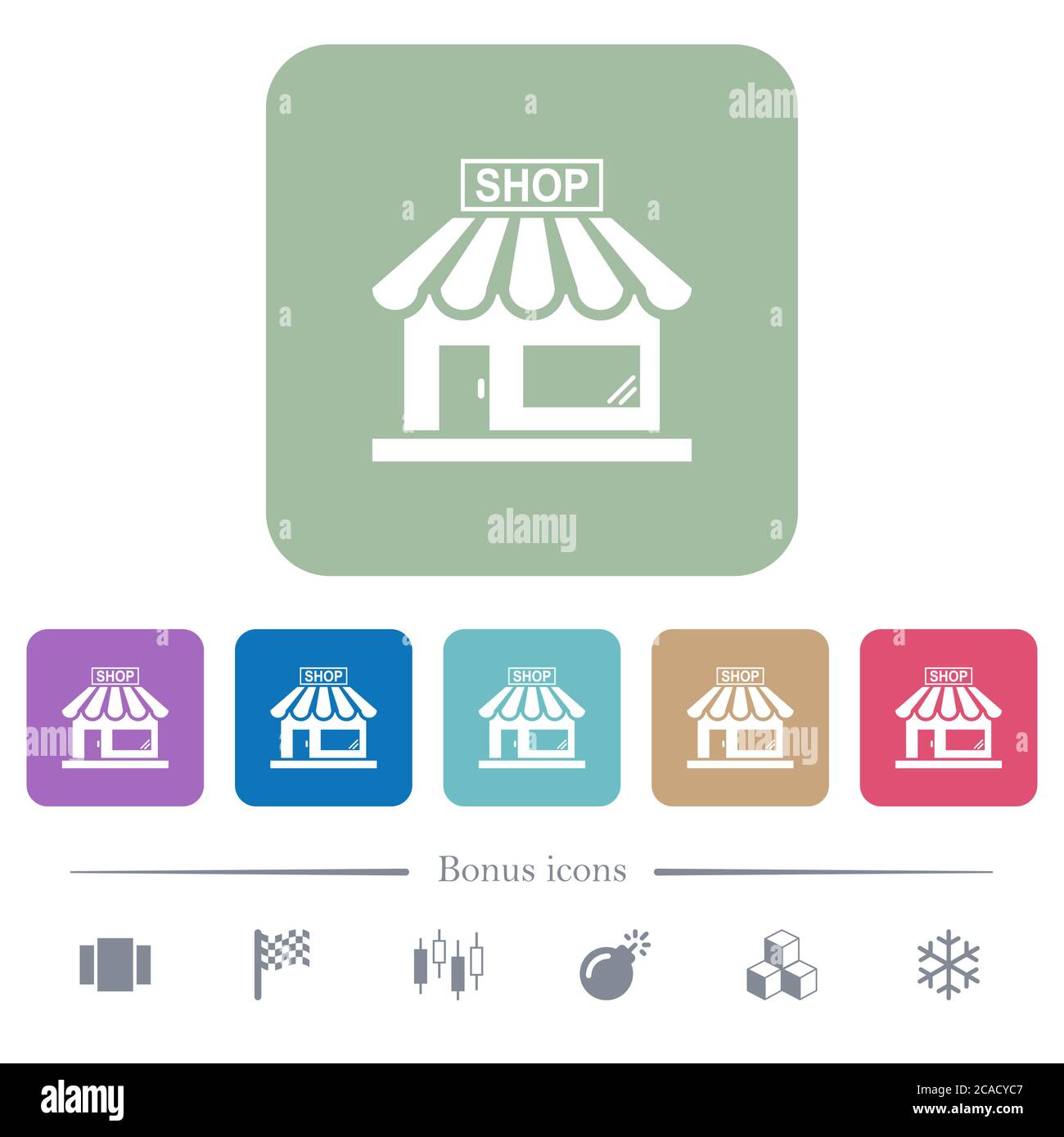 Store front white flat icons on color rounded square backgrounds. 6 ...