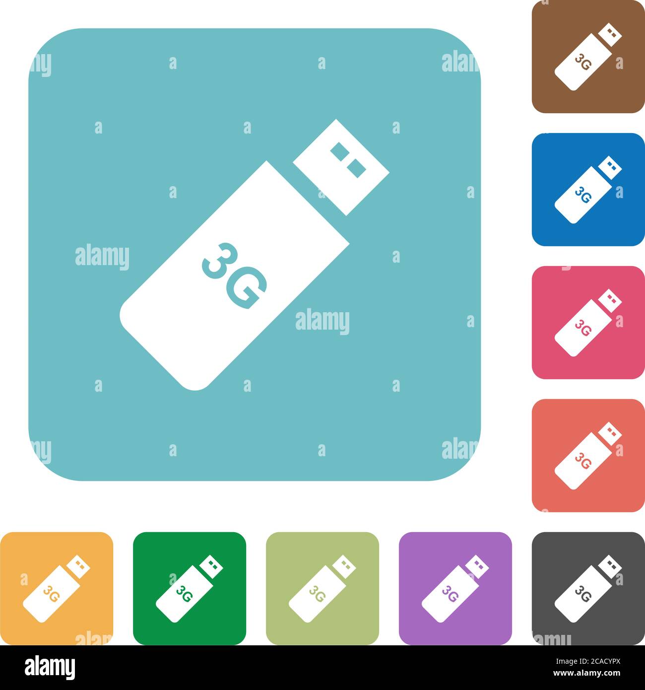 Third generation mobile stick white flat icons on color rounded square ...