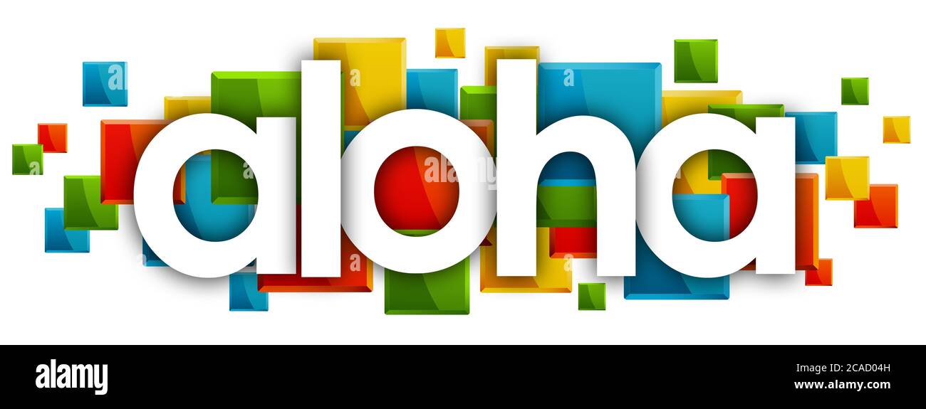 Aloha word in colored rectangles background Stock Photo