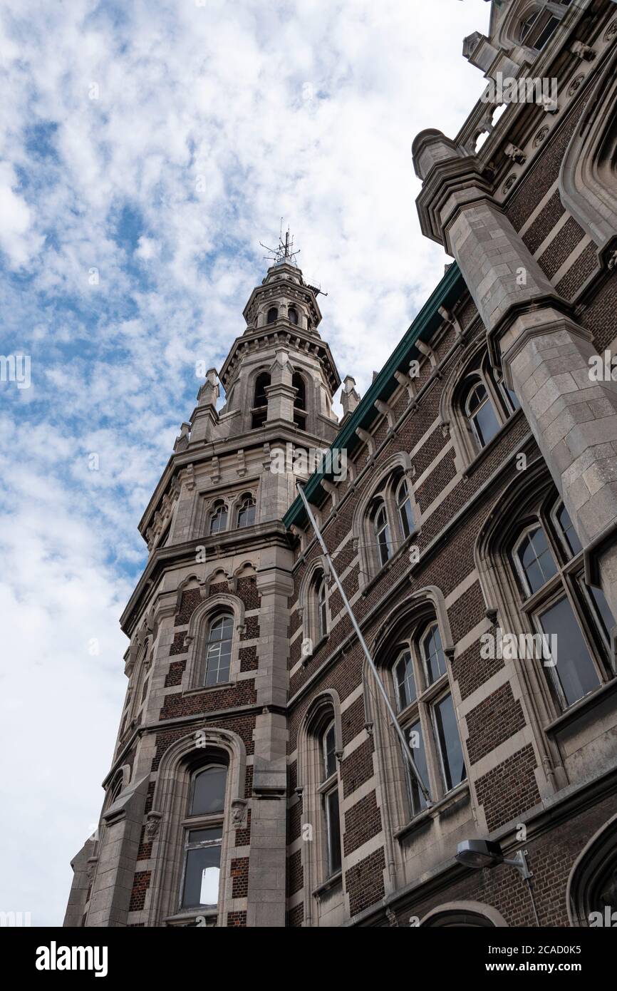Antwerp, Belgium, July 19, 2020, The tower of the historic warehouse building in Antwerp called Loodsgebouw photo taken vertically Stock Photo