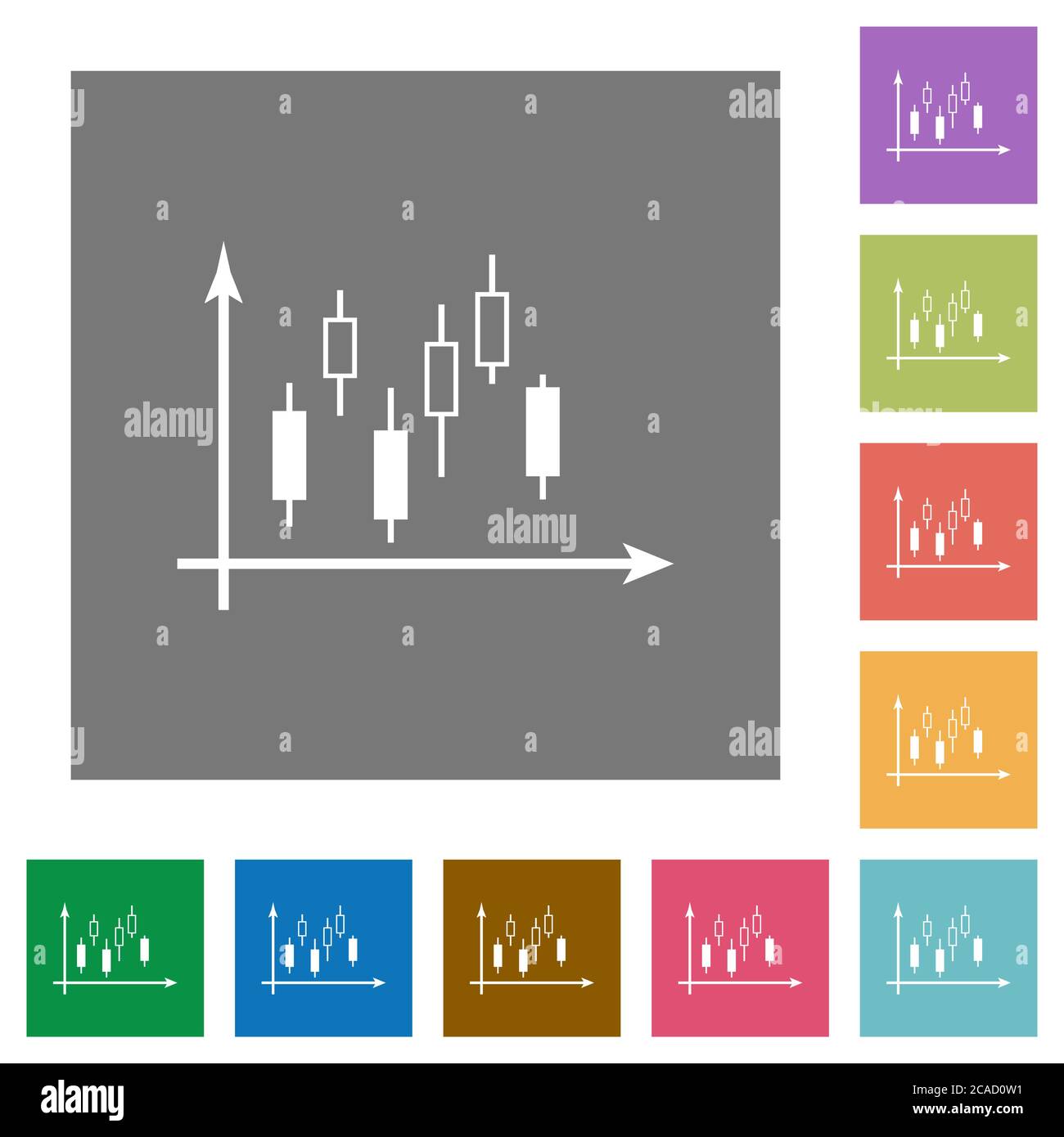 Candlestick graph with axes flat icons on simple color square