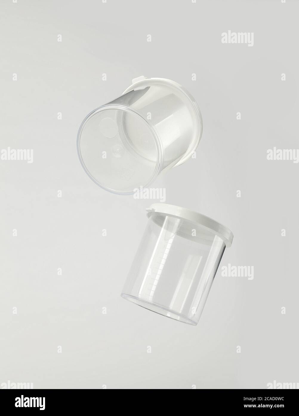 medical transparent plastic container with white lid, close up Stock Photo