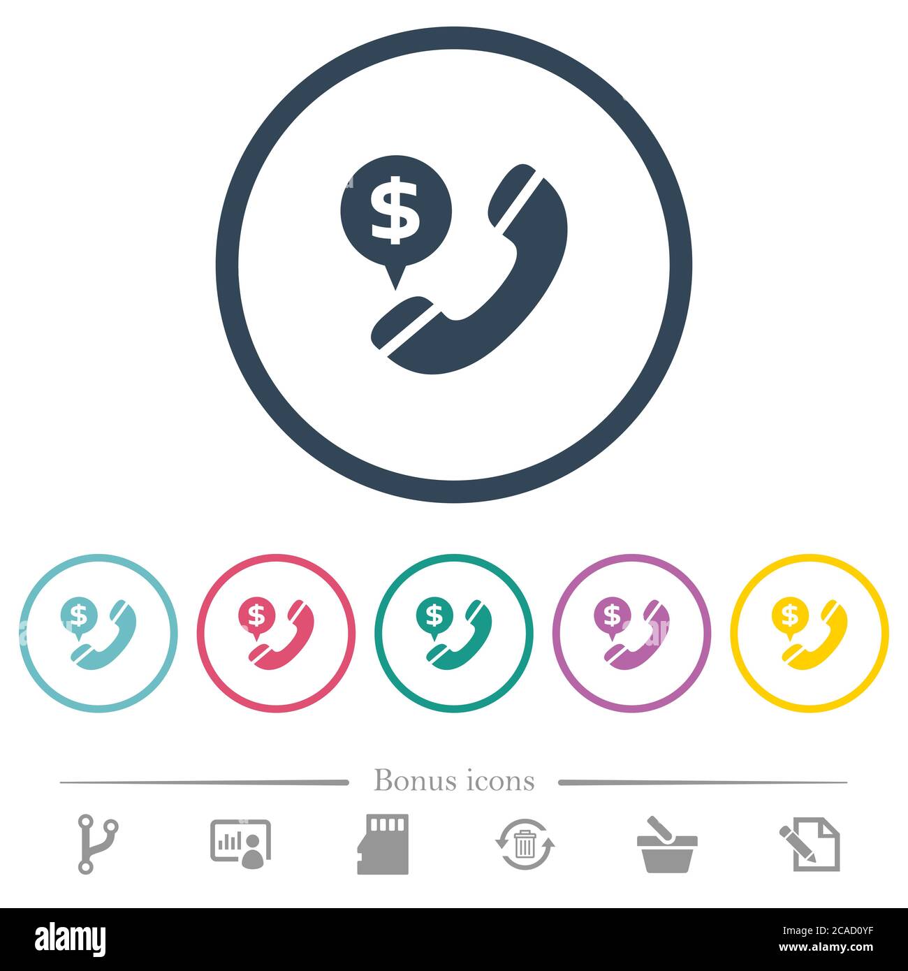 Dollar commercial call flat color icons in round outlines. 6 bonus ...