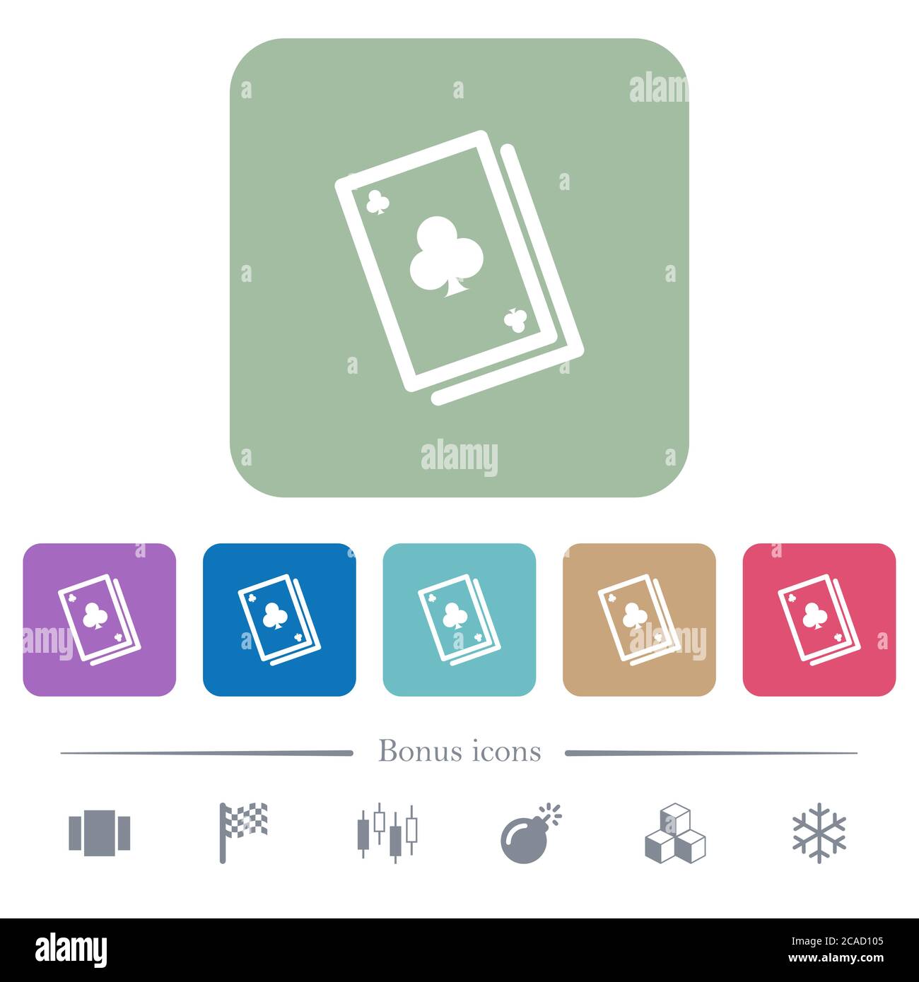 Card game white flat icons on color rounded square backgrounds. 6 bonus ...