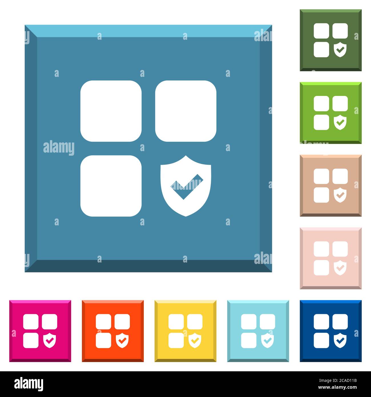 Protected component white icons on edged square buttons in various ...