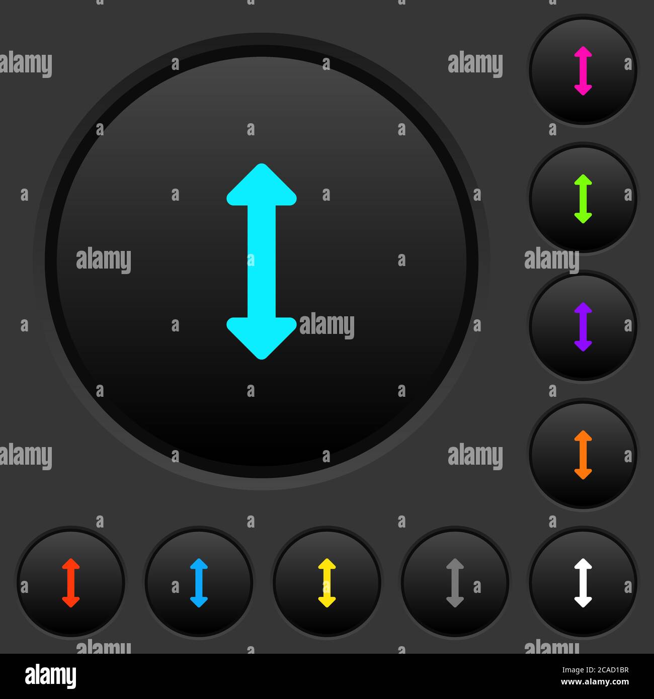 Resize vertical dark push buttons with vivid color icons on dark grey ...