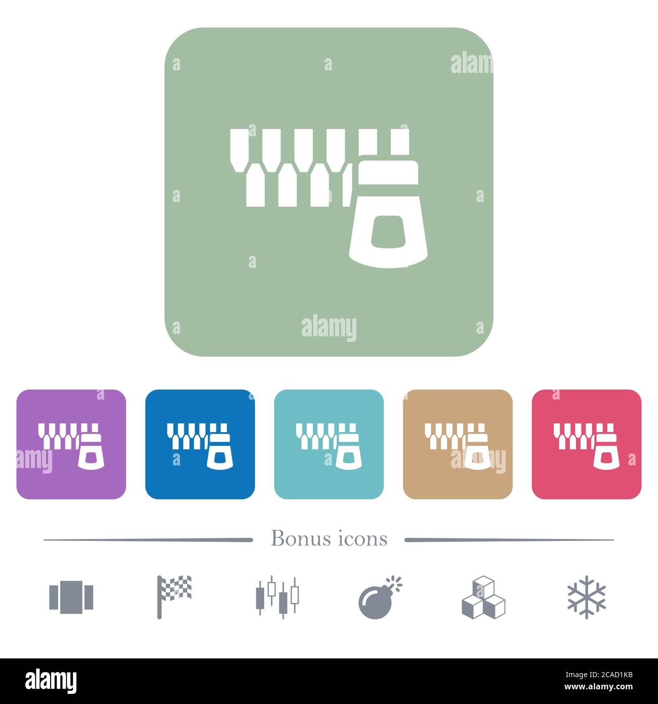 Horizontal zipper white flat icons on color rounded square backgrounds ...