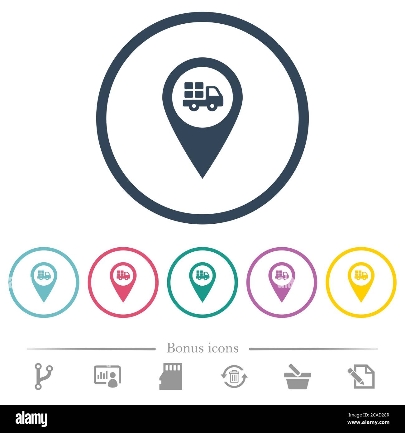 Transport service GPS map location flat color icons in round outlines ...