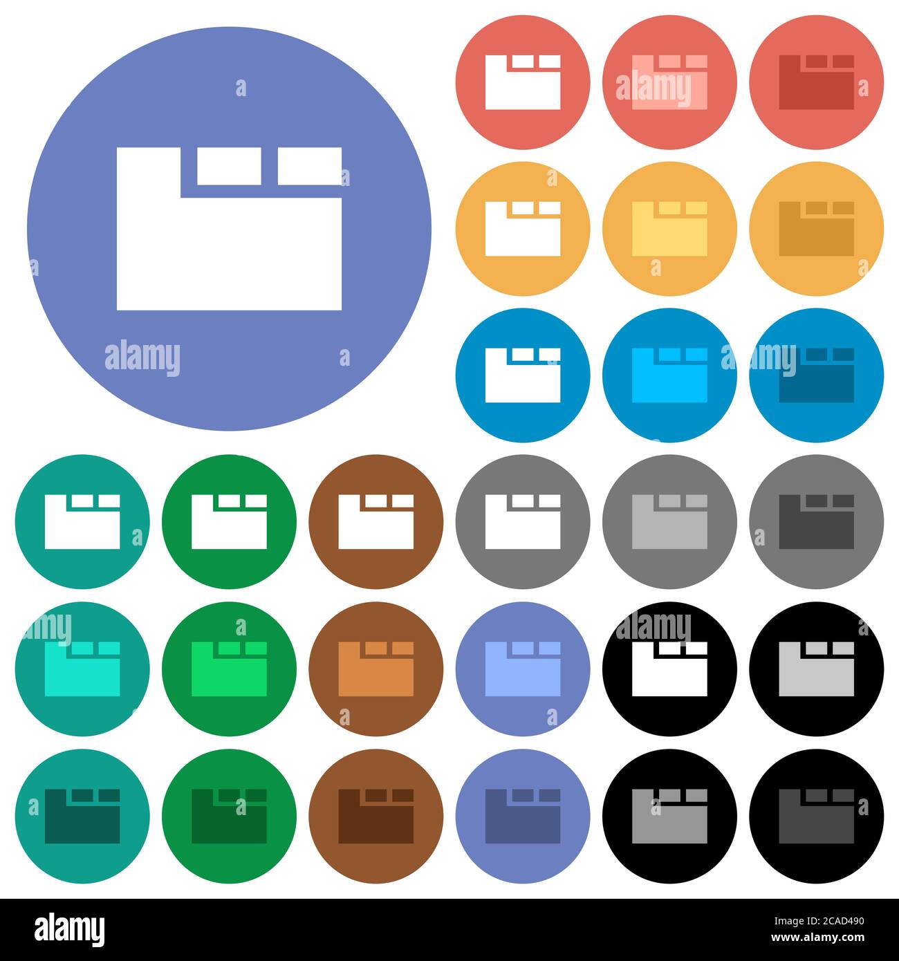 Horizontal tabbed layout active multi colored flat icons on round ...