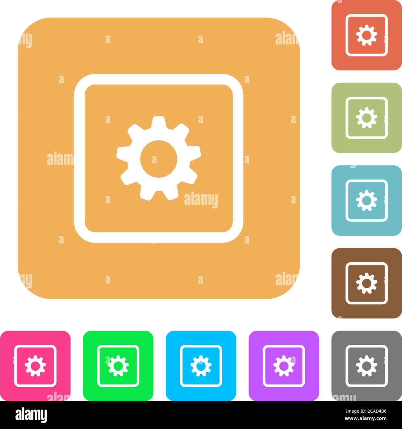 Object settings flat icons on rounded square vivid color backgrounds ...