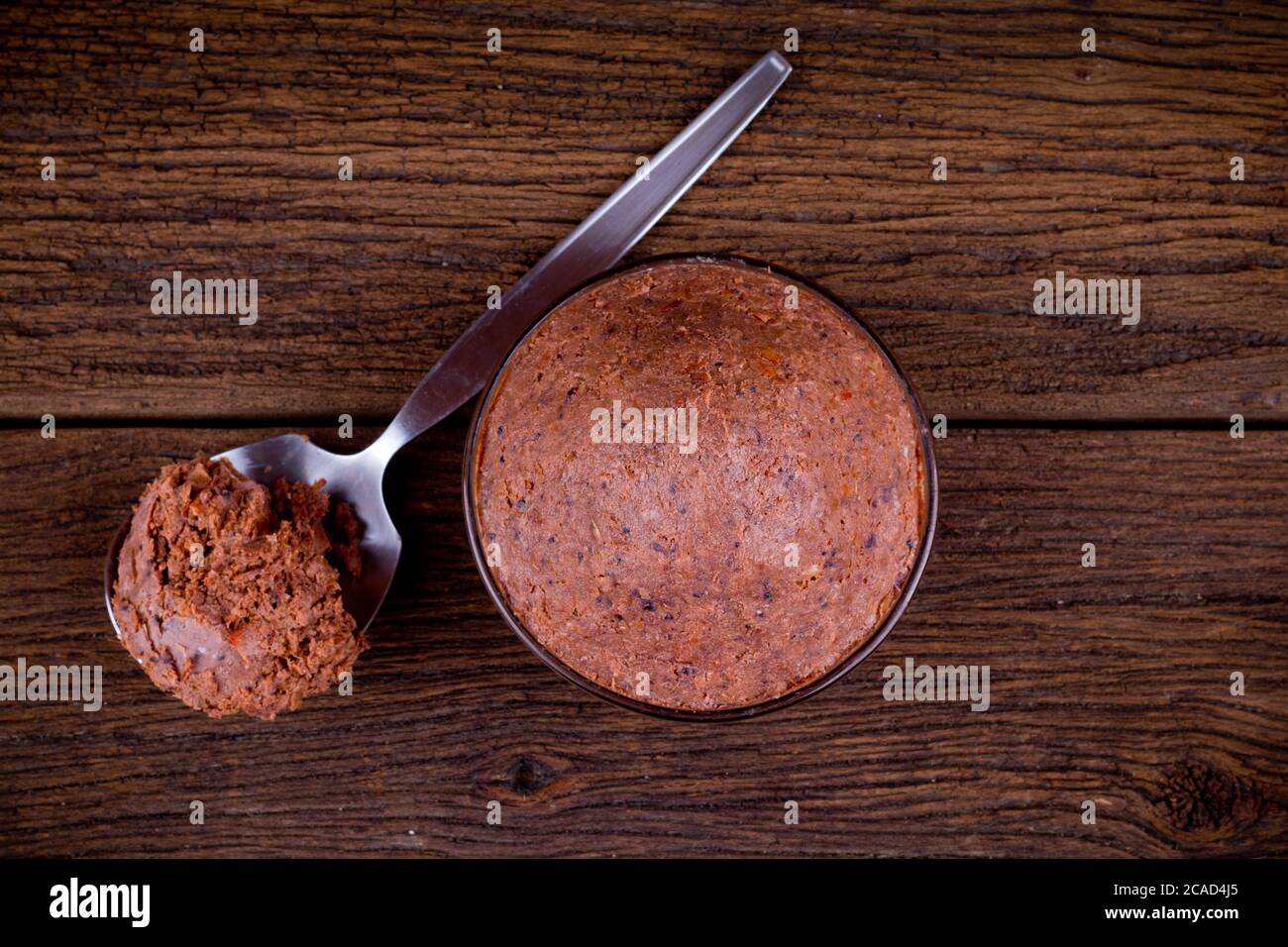 shrimp paste on old wood is popular ingredient in south of thailand Stock Photo