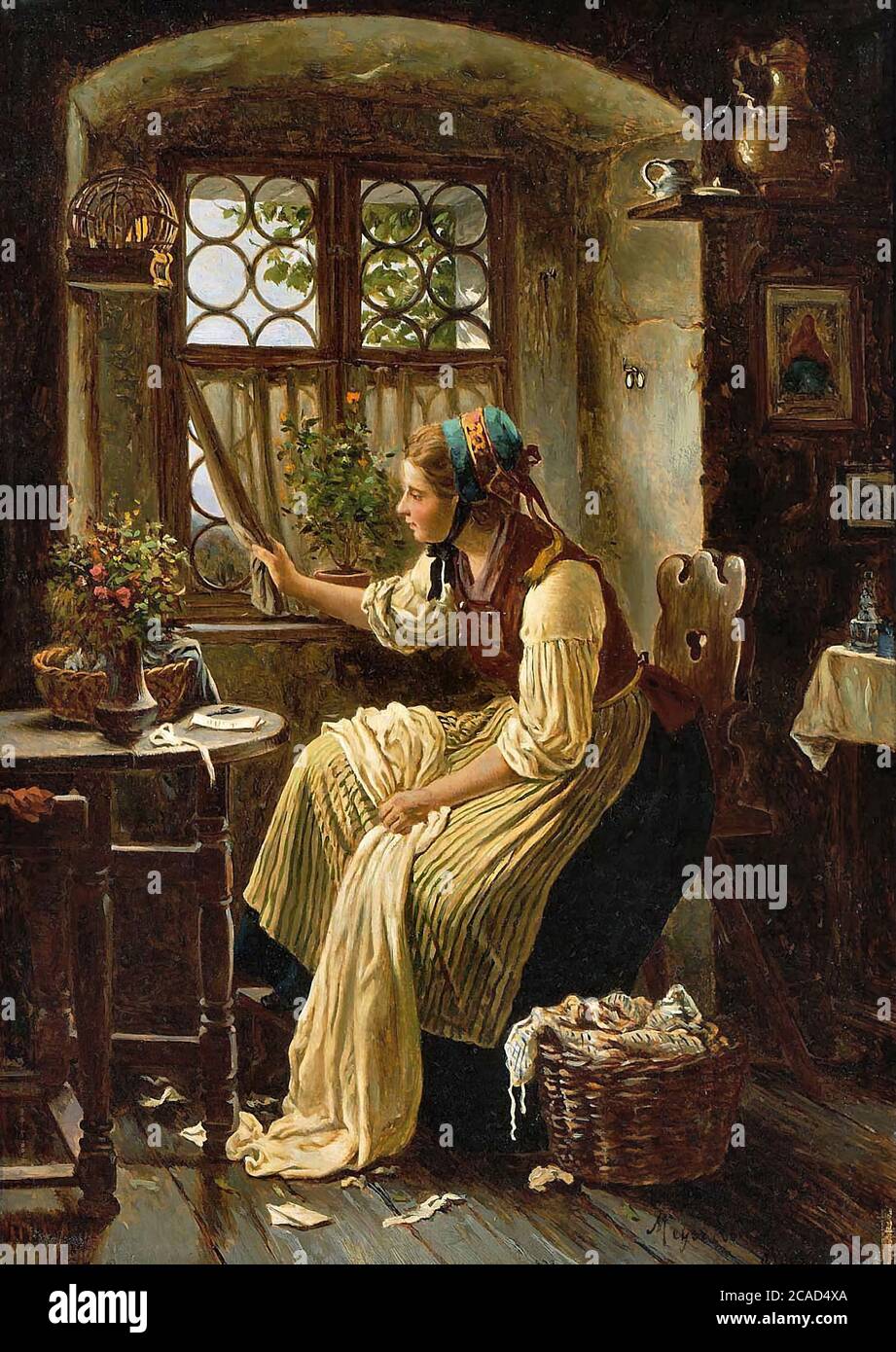 Johann  Meyer Von Bremen、希少画集より Bremen Johann Georg Meyer Von - Young Woman Looking Through a